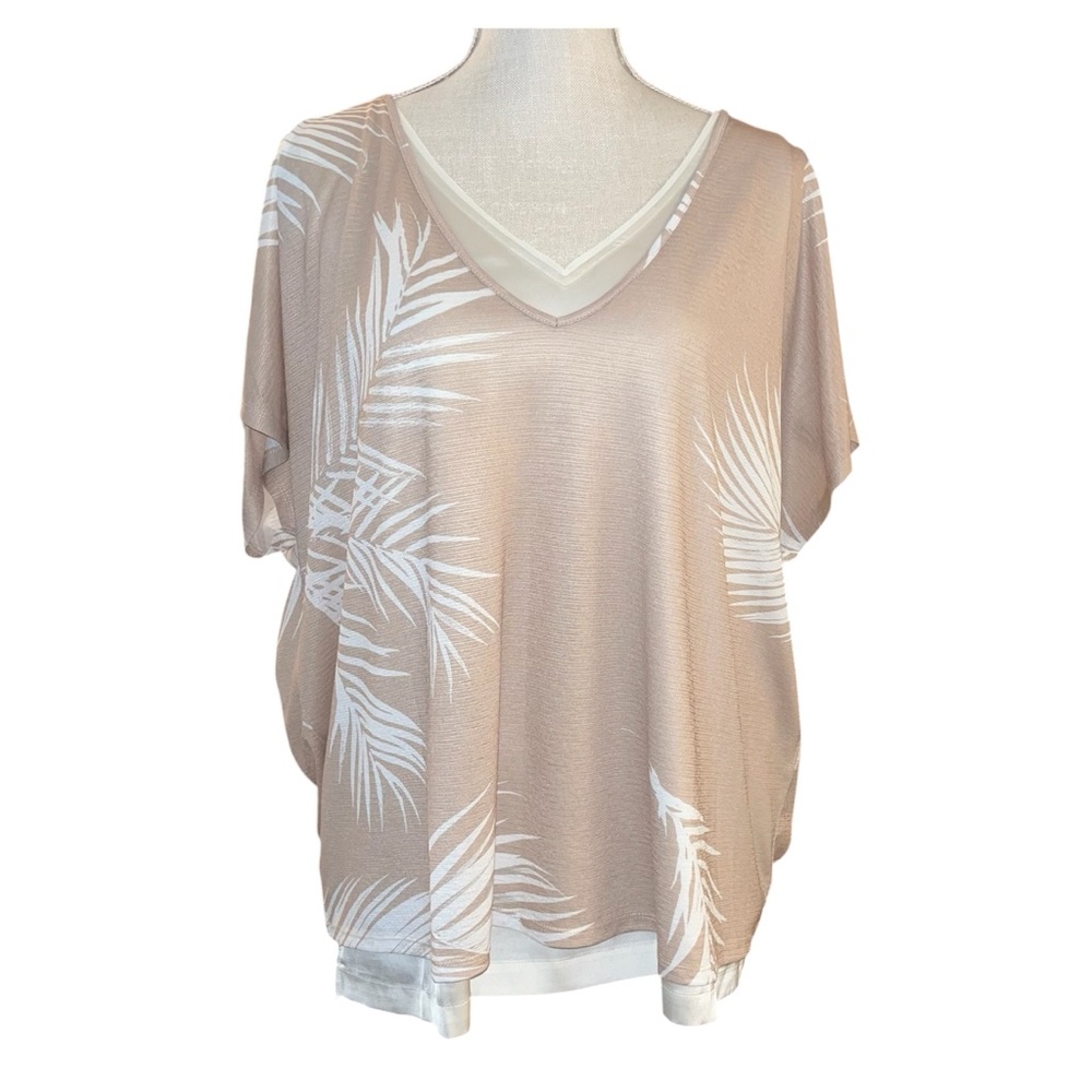 Chico’s 3 (XL / 16-18) Beige Palm Leaf Top  and Cream V-Neck Tank 2-Piece Set